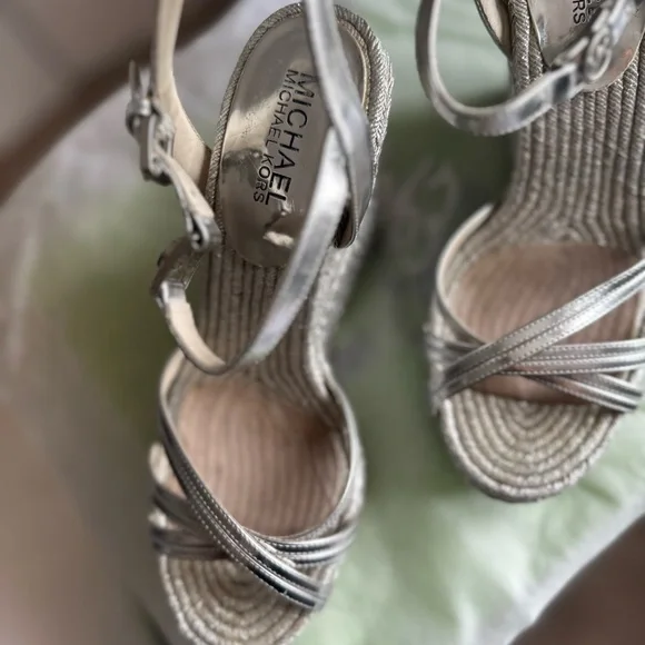 Michael Kors Silver Metallic Wedge Espadrille Sandals - Picture 5 of 5